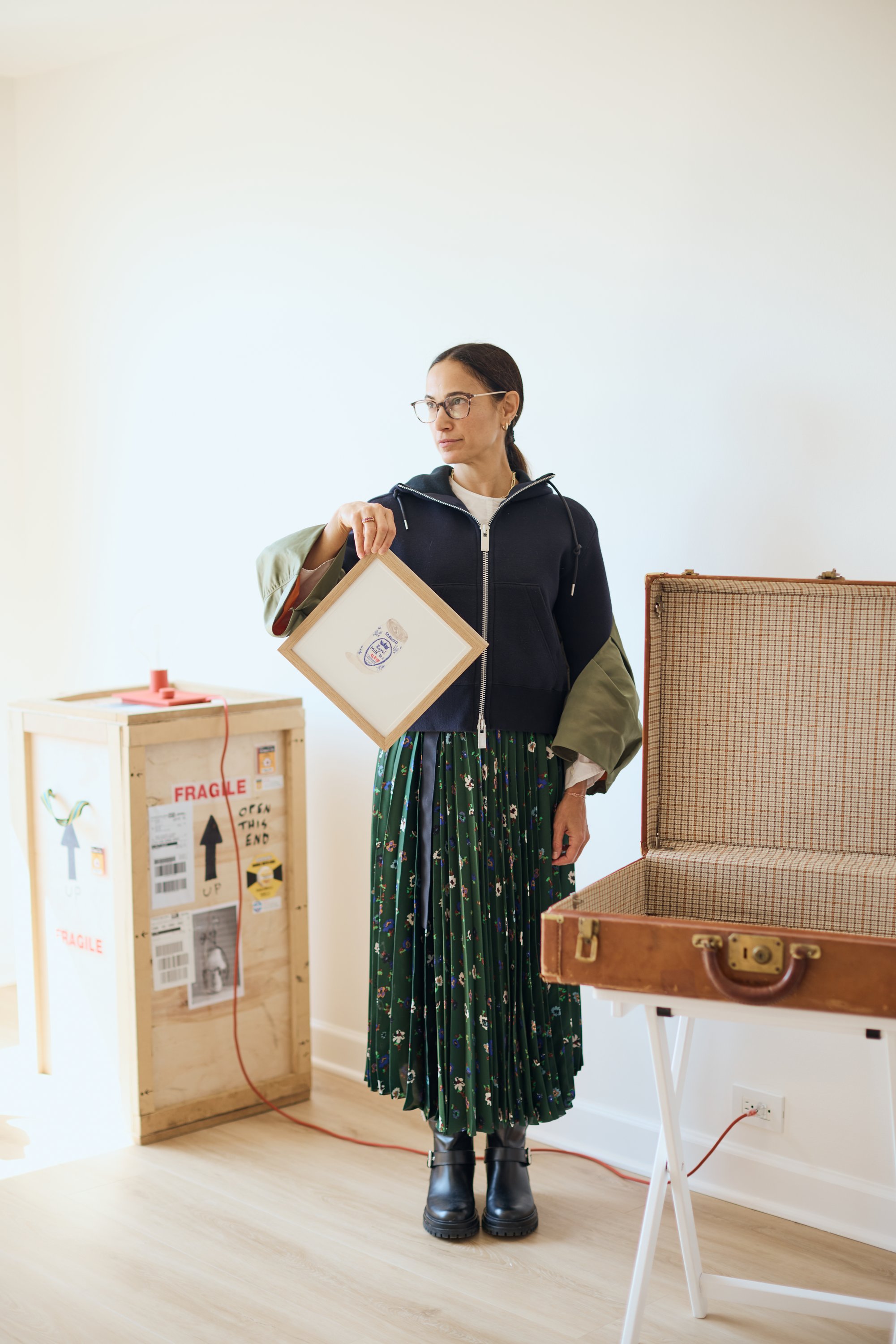 Başak Notz's studio with a vintage suitcase